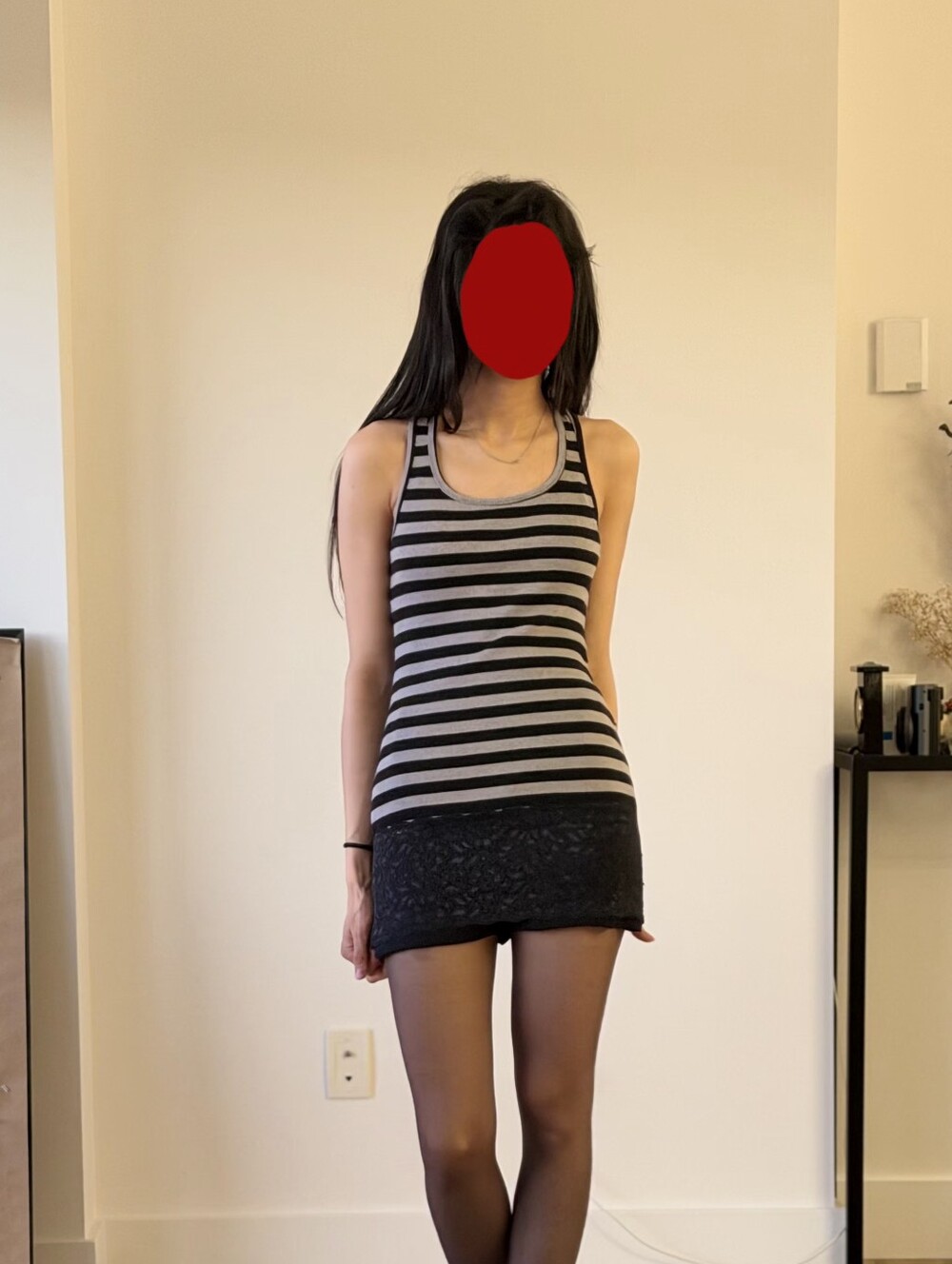 y2k striped lace hem tank top - size small